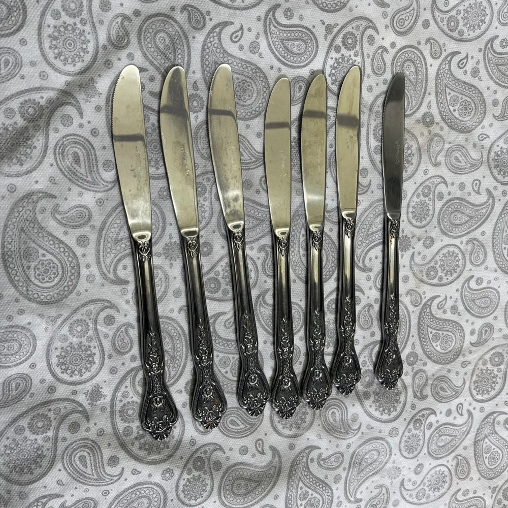 Normandy Rose Stainless Steel Dinner Knives Set of 7 Japan Floral Pattern